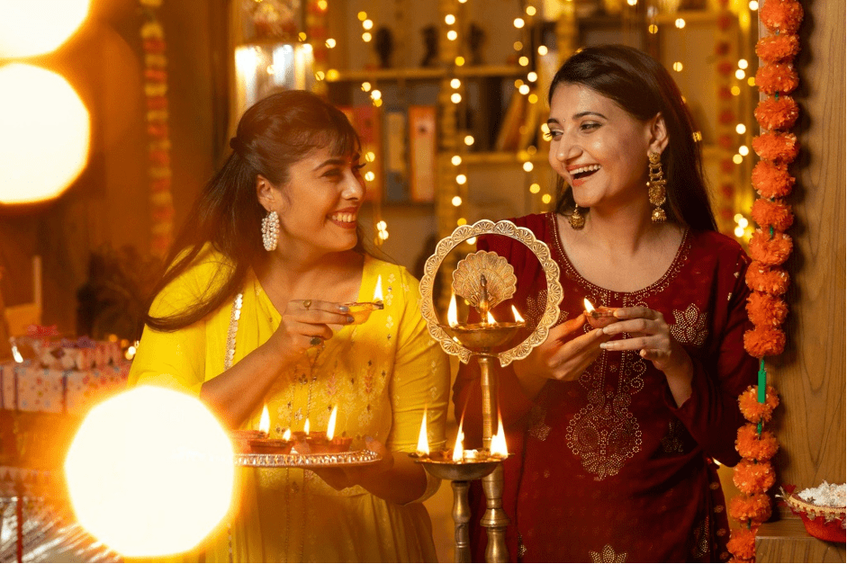 Lighting up Diya’s with friends & family