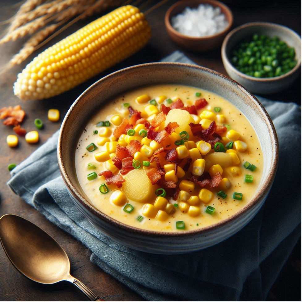 bowl of sweet corn chowder