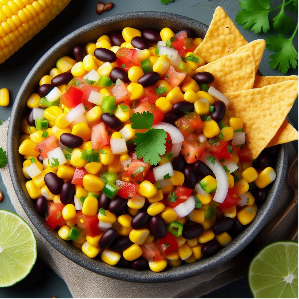 bowl of sweet corn & black bean salsa